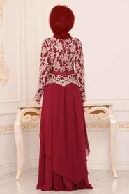 Rouge Bordeaux - Robe de Soirée Hijab - 8647BR - Thumbnail