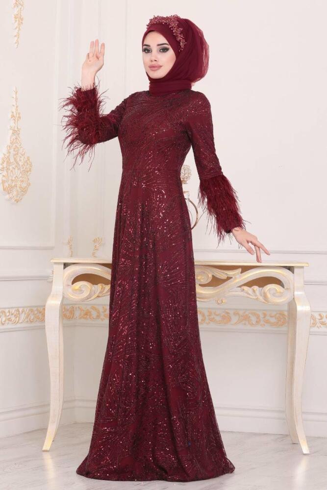 Rouge Bordeaux - Tesettürlü Abiye Elbise - 39191BR - 1