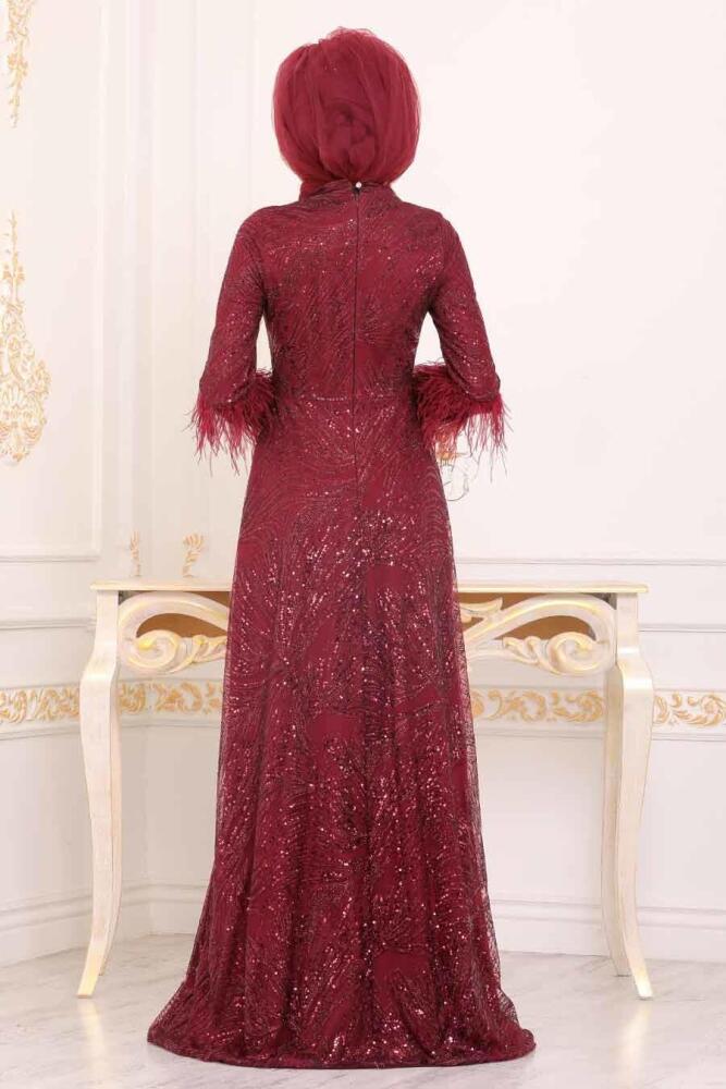 Rouge Bordeaux - Tesettürlü Abiye Elbise - 39191BR - 2