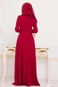 Rouge Bordeaux - Tesettürlü Abiye Elbise - Robe de Soirée Hijab - 2005BR - Thumbnail