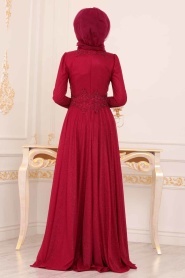 Rouge Bordeaux - Tesettürlü Abiye Elbise - Robe de Soirée Hijab - 20210BR - Thumbnail