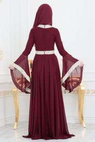 Rouge Bordeaux - Tesettürlü Abiye Elbise - Robe de Soirée Hijab 2027BR - Thumbnail