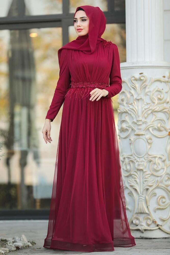 Rouge Bordeaux - Tesettürlü Abiye Elbise - Robe de Soirée Hijab - 21360BR - 1