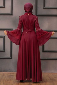 Rouge Bordeaux- Tesettürlü Abiye Elbise - Robe de Soirée Hijab - 2248BR - Thumbnail