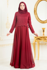 Rouge Bordeaux-Tesettürlü Abiye Elbise - Robe de Soirée Hijab 31260BR - Thumbnail