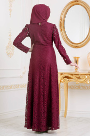 Rouge Bordeaux-Tesettürlü Abiye Elbise - Robe de Soirée Hijab 3130BR - Thumbnail