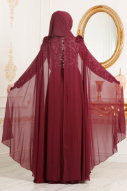 Rouge Bordeaux-Tesettürlü Abiye Elbise - Robe de Soirée Hijab 3285BR - Thumbnail
