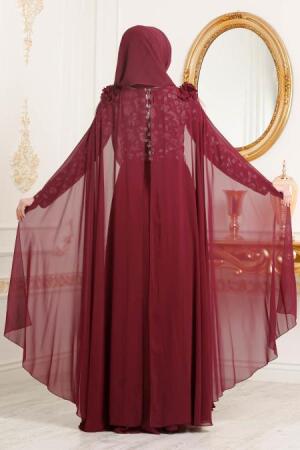 Rouge Bordeaux-Tesettürlü Abiye Elbise - Robe de Soirée Hijab 3285BR - 2