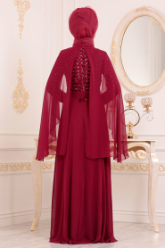 Rouge Bordeaux-Tesettürlü Abiye Elbise - Robe de Soirée Hijab 3293BR - Thumbnail