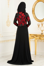 Rouge Bordeaux - Tesettürlü Abiye Elbise - Robe de Soirée Hijab 3722BR - Thumbnail