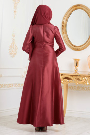 Rouge Bordeaux-Tesettürlü Abiye Elbise - Robe de Soirée Hijab 3755BR - Thumbnail