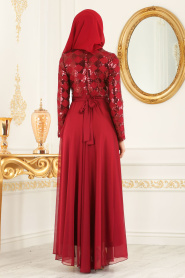Rouge Bordeaux - Tesettürlü Abiye Elbise - Robe de Soirée Hijab 79440BR - Thumbnail
