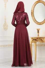 Rouge Bordeaux - Tesettürlü Abiye Elbise - Robe de Soirée Hijab 81620BR - Thumbnail