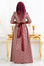 Rouge Bordeaux - Tesettürlü Abiye Elbise - Robe de Soirée Hijab 82451BR - Thumbnail