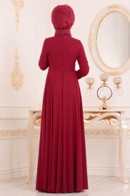 Rouge Bordeaux-Tesettürlü Abiye Elbise -Robe de Soirée Hijab 84701BR - Thumbnail