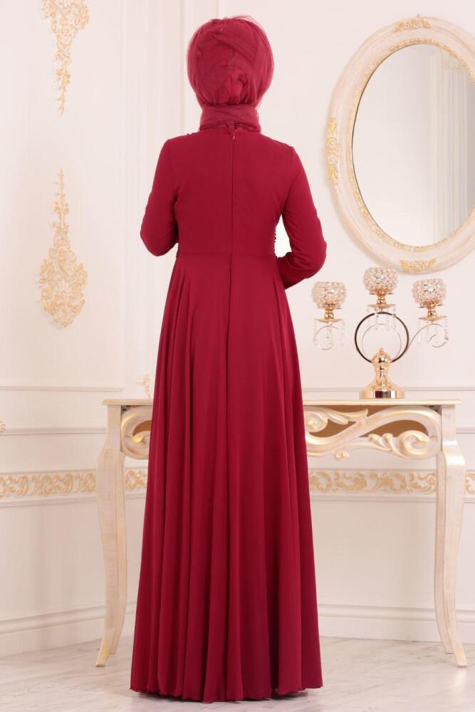 Rouge Bordeaux-Tesettürlü Abiye Elbise -Robe de Soirée Hijab 84701BR - 3