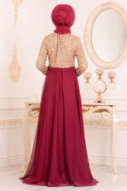 Rouge Bordeaux- Tesettürlü Abiye Elbise - Robe de Soirée Hijab 85310BR - Thumbnail