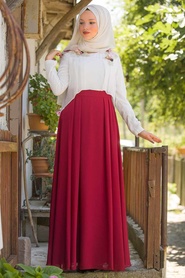 Rouge Bordeaux - Tesettürlü Abiye Elbise - Robe de Soirée Hijab - 8619BR - Thumbnail