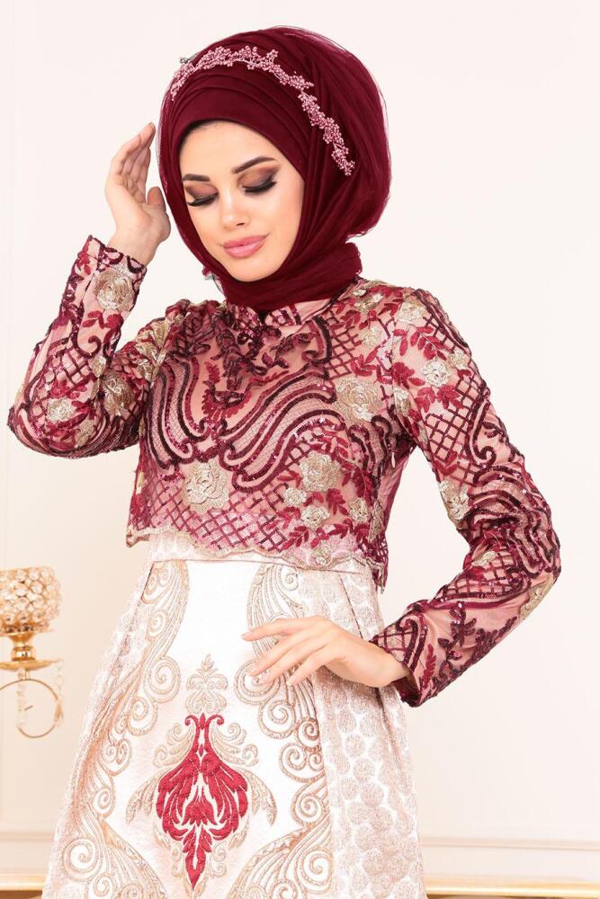 Rouge Bordeaux - Tesettürlü Abiye Elbise - Robes de Soirée 31001BR - 2