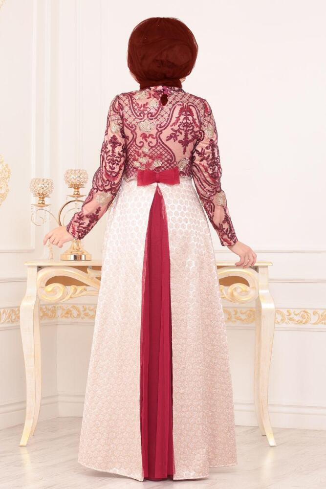 Rouge Bordeaux - Tesettürlü Abiye Elbise - Robes de Soirée 31001BR - 3