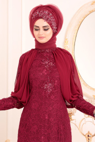 Rouge Bordeaux - Tesettürlü Abiye Elbise - Robes de Soirée 31281BR - Thumbnail