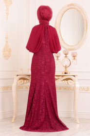 Rouge Bordeaux - Tesettürlü Abiye Elbise - Robes de Soirée 31281BR - Thumbnail
