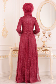 Rouge Bordeaux - Tesettürlü Abiye Elbise - Robes de Soirée 3247BR - Thumbnail