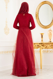 Rouge Bordeaux - Tesettürlü Abiye Elbise - Robes de Soirée 3290BR - Thumbnail