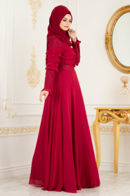 Rouge Bordeaux - Tesettürlü Abiye Elbise - Robes de Soirée 3652BR - Thumbnail