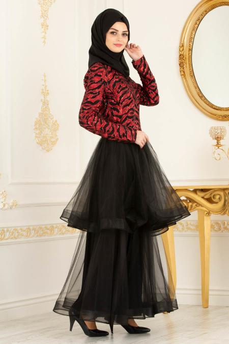 Rouge Bordeaux - Tesettürlü Abiye Elbise - Robes de Soirée 37110BR - 2