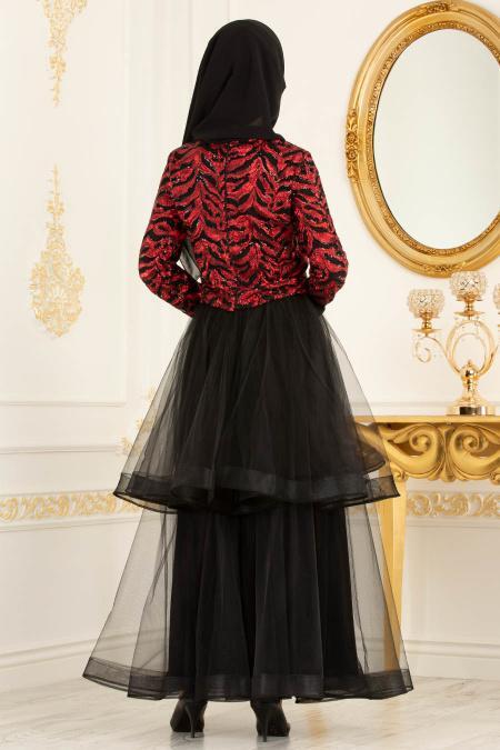 Rouge Bordeaux - Tesettürlü Abiye Elbise - Robes de Soirée 37110BR - 4