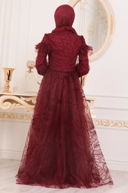 Rouge Bordeaux-Tesettürlü Abiye Elbise-Robes de Soirée-41090BR - Thumbnail
