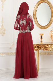 Rouge Bordeaux - Tesettürlü Abiye Elbise - Robes de Soirée 8217BR - Thumbnail