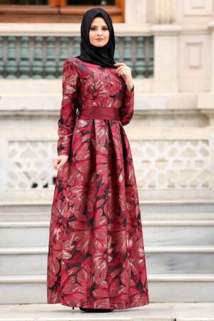 Rouge Bordeaux - Tesettürlü Abiye Elbise - Robes de Soirée 82459BR - 1