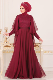 Rouge Bordeaux- Tesettürlü Abiye Elbise - Robes de Soirée Hijab 191101BR - Thumbnail