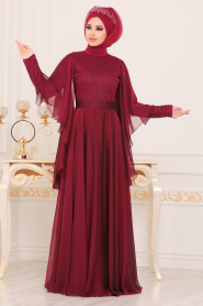 Rouge Bordeaux- Tesettürlü Abiye Elbise - Robes de Soirée Hijab 191101BR - Thumbnail