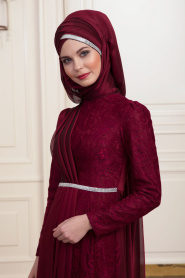 Rouge Bordeaux - Tesettürlü Abiye Elbise - Robes de Soirée Hijab 191901BR - Thumbnail