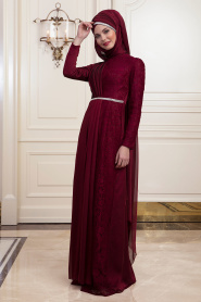 Rouge Bordeaux - Tesettürlü Abiye Elbise - Robes de Soirée Hijab 191901BR - Thumbnail