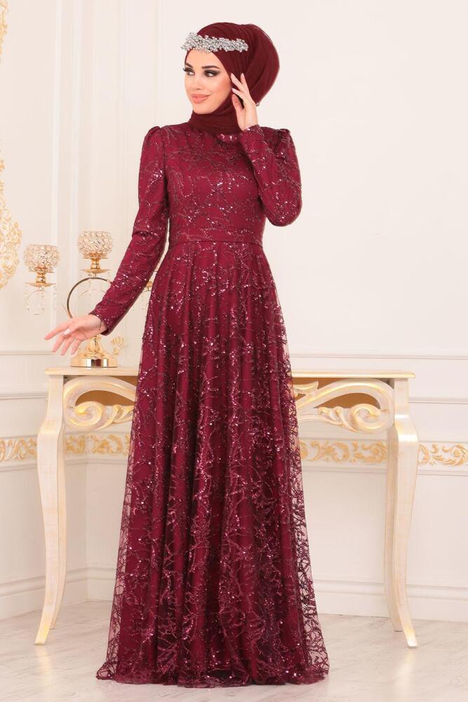 Rouge Bordeaux- Tesettürlü Abiye Elbise - Robes de Soirée Hijab 196705BR - 1
