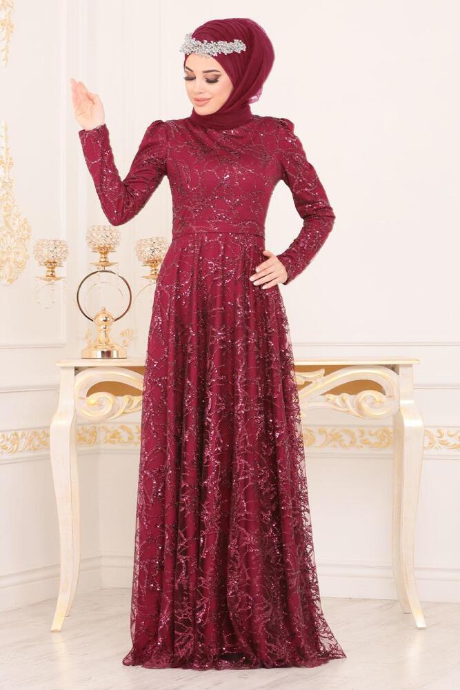 Rouge Bordeaux- Tesettürlü Abiye Elbise - Robes de Soirée Hijab 196705BR - 2
