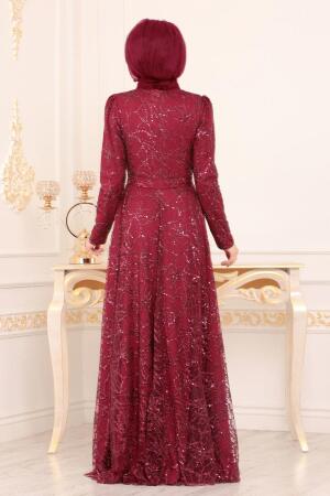 Rouge Bordeaux- Tesettürlü Abiye Elbise - Robes de Soirée Hijab 196705BR - 3