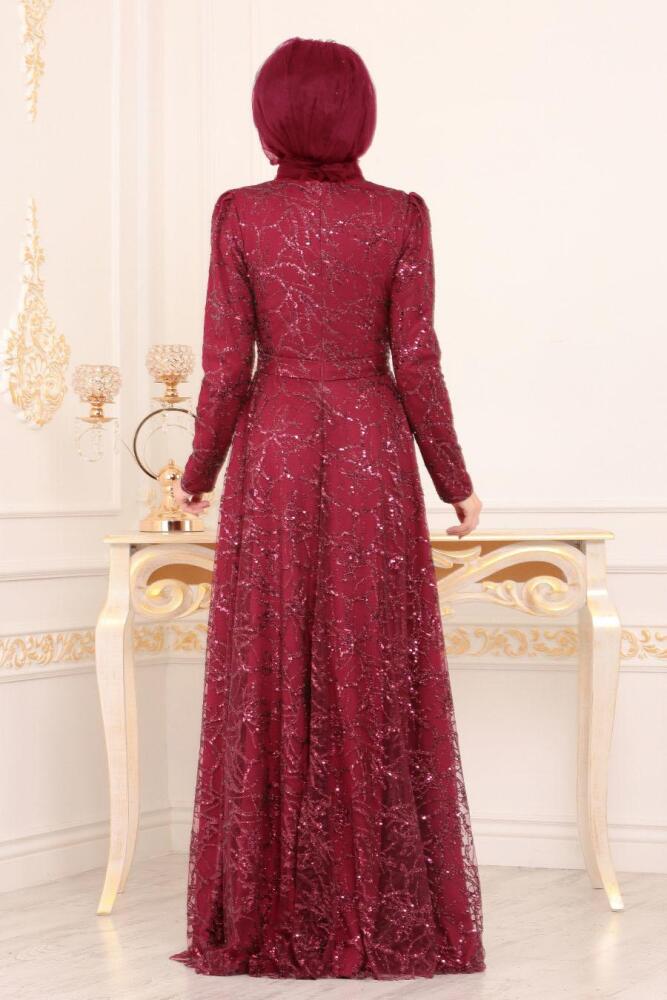 Rouge Bordeaux- Tesettürlü Abiye Elbise - Robes de Soirée Hijab 196705BR - 3