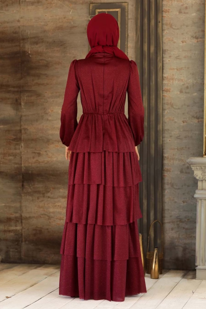 Rouge Bordeaux- Tesettürlü Abiye Elbise - Robes de Soirée Hijab - 40620BR - 3