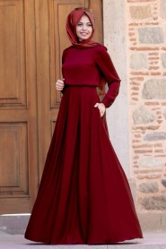 Rouge Bordeaux - Tesettürlü Abiye Elbise - Robes de Soirée Hijab 6753BR - Thumbnail