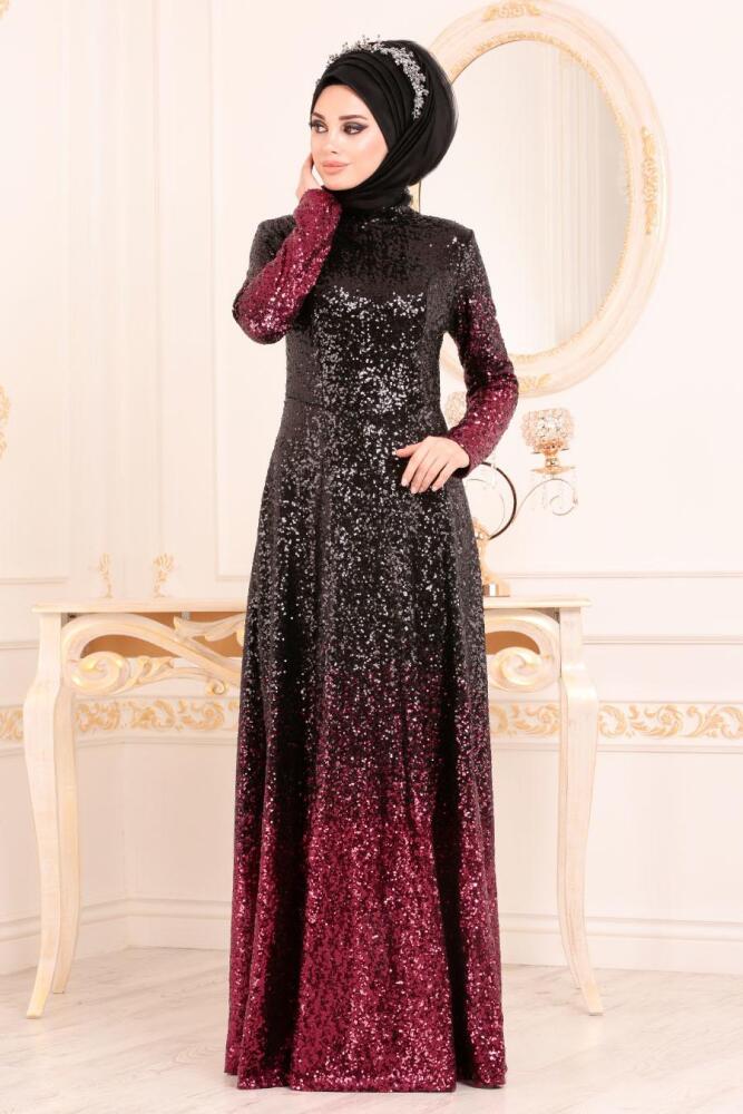 Rouge Bordeaux - Tesettürlü Abiye Elbise - Robes de Soirée Hijab 8576BR - 3