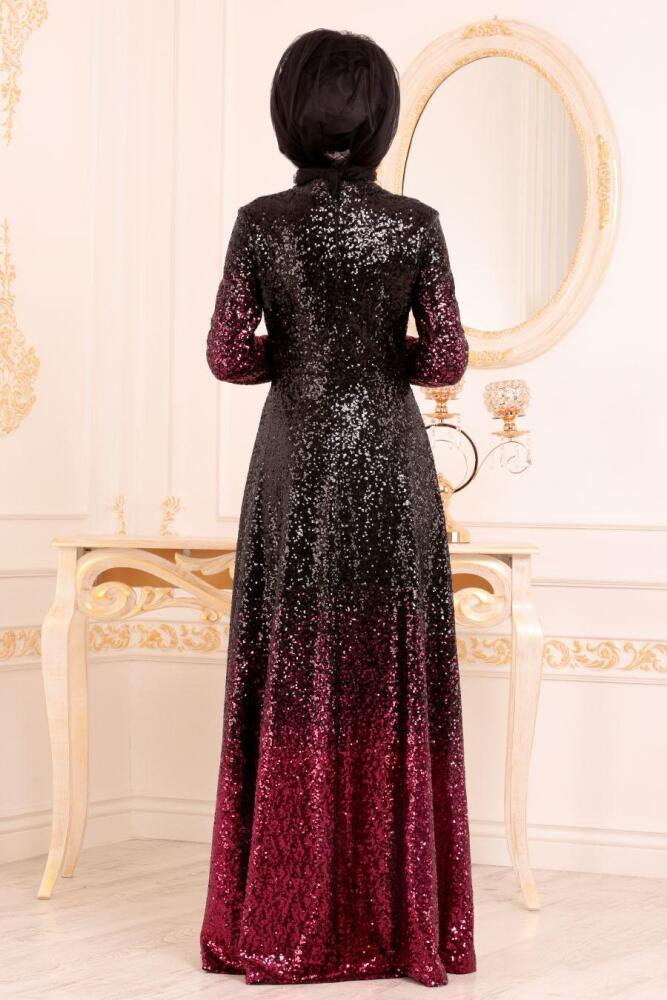 Rouge Bordeaux - Tesettürlü Abiye Elbise - Robes de Soirée Hijab 8576BR - 4