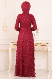 Rouge Bordeaux- Tesettürlü Abiye Elbise - Robes de Soirée Hijab 8626BR - Thumbnail