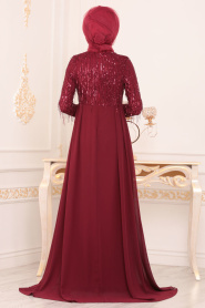 Rouge Bordeaux- Tesettürlü Abiye Elbise - Robes de Soirée Hijab 8651BR - Thumbnail