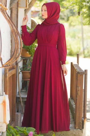 Rouge Bordeaux - Tuay - Robe de Soirée Hijab - 30630BR - 1