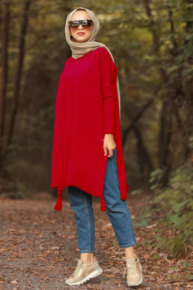 Rouge - Neva Style - Poncho en tricot hijab - 10010K - 1